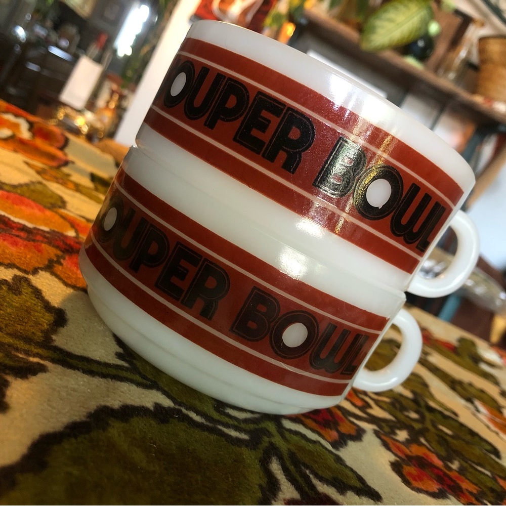 Pair of Vintage Glasbake Milk Glass “Souper Bowl” Mugs/Soup Bowls MCM